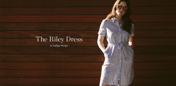 The Riley Dress in Indigo Stripe workshop header