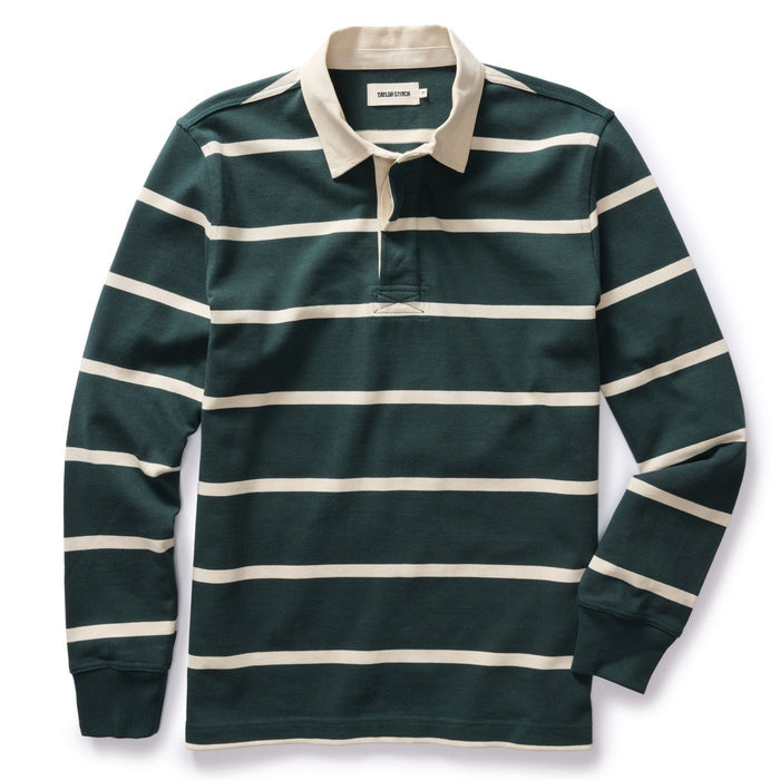 flatlay of The Rugby in Dark Forest Stripe
