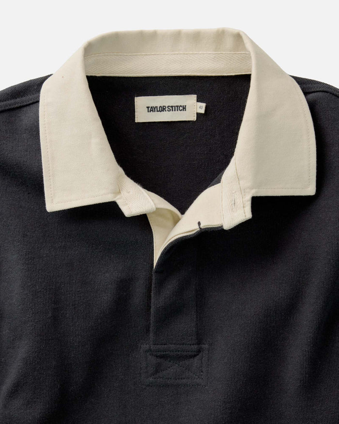 material shot of the collar on The Rugby Shirt in Coal