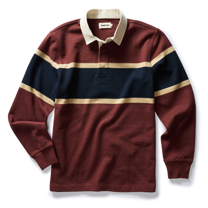 flatlay of The Rugby Shirt in Dried Cherry Stripe