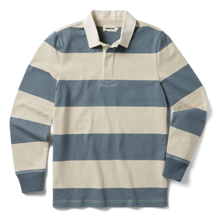 flatlay of The Rugby Shirt in Storm Stripe