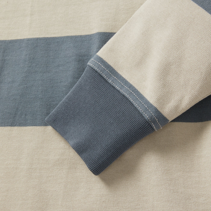 material shot of the sleeve on The Rugby Shirt in Storm Stripe