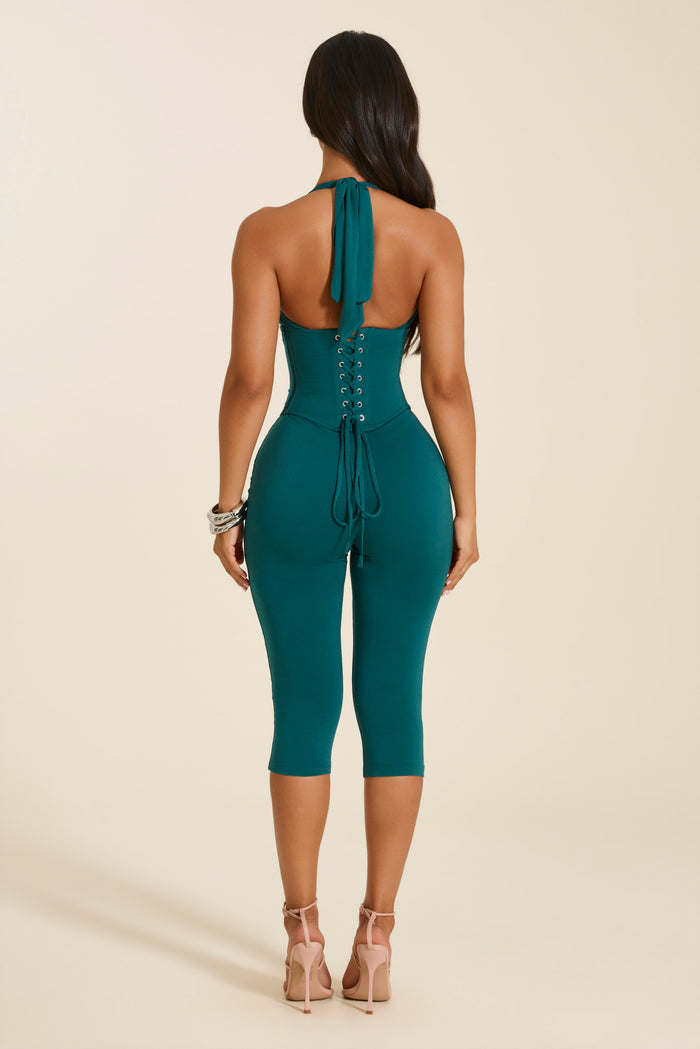 The Sandra Capri Jumpsuit in Teal