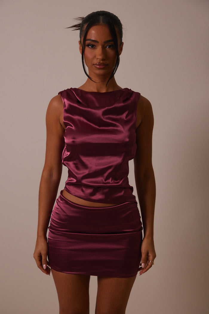The Satin Straight Neck Set- Wine