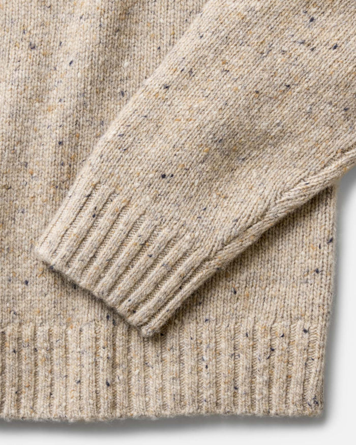 material shot of the sleeve on The Seafarer Sweater in Natural Donegal