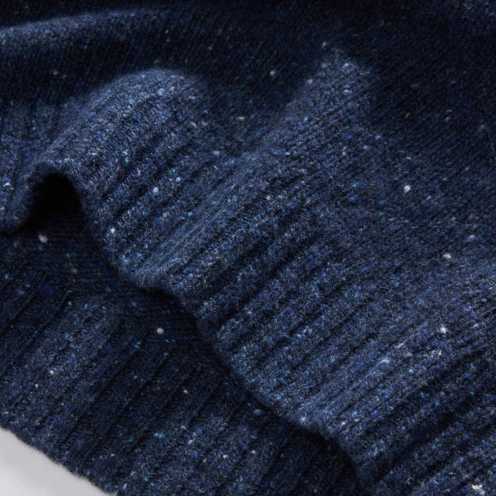 material shot of the bottom hem on The Seafarer Sweater in Atlantic Blue Donegal