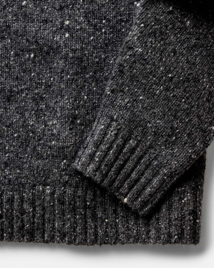 material shot of the sleeves on The Seafarer Sweater in Charcoal Donegal