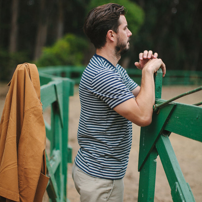 The Sequoia Stripe Tee in Navy & Grey