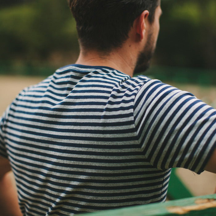 The Sequoia Stripe Tee in Navy & Grey
