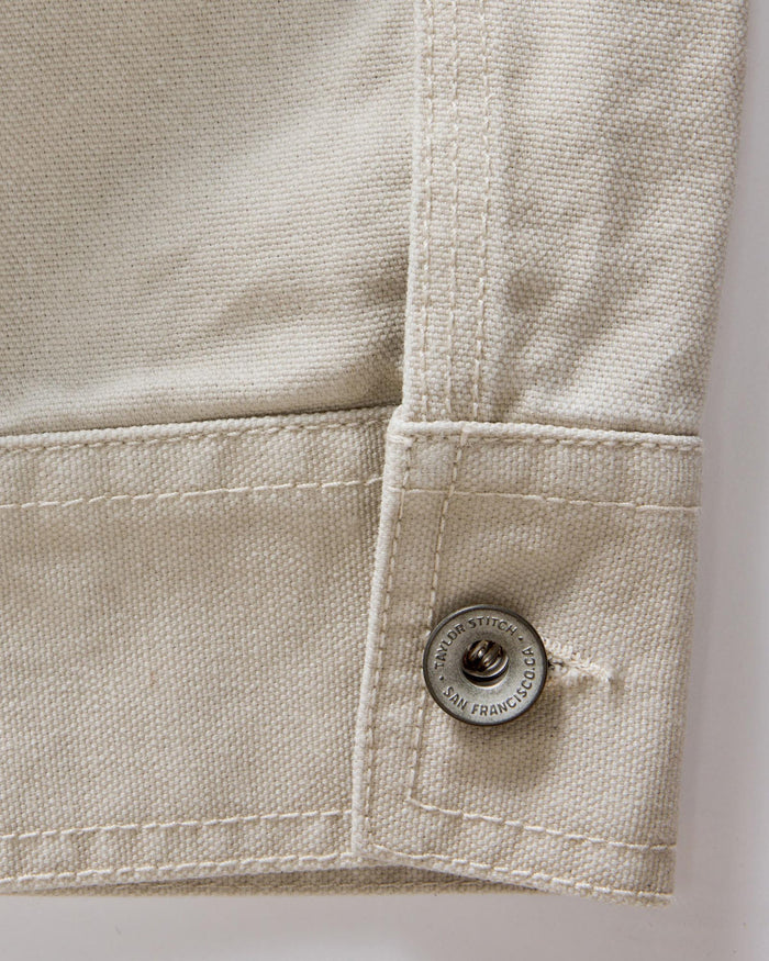 material shot of the cuff on The Shifter Jacket in Stone Pigment Canvas