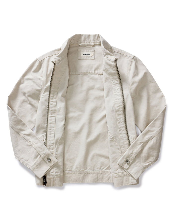 material shot of the inside of The Shifter Jacket in Stone Pigment Canvas