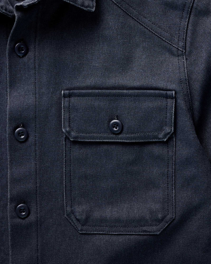 material shot of the pocket on The Shop Shirt in Navy Chipped Canvas