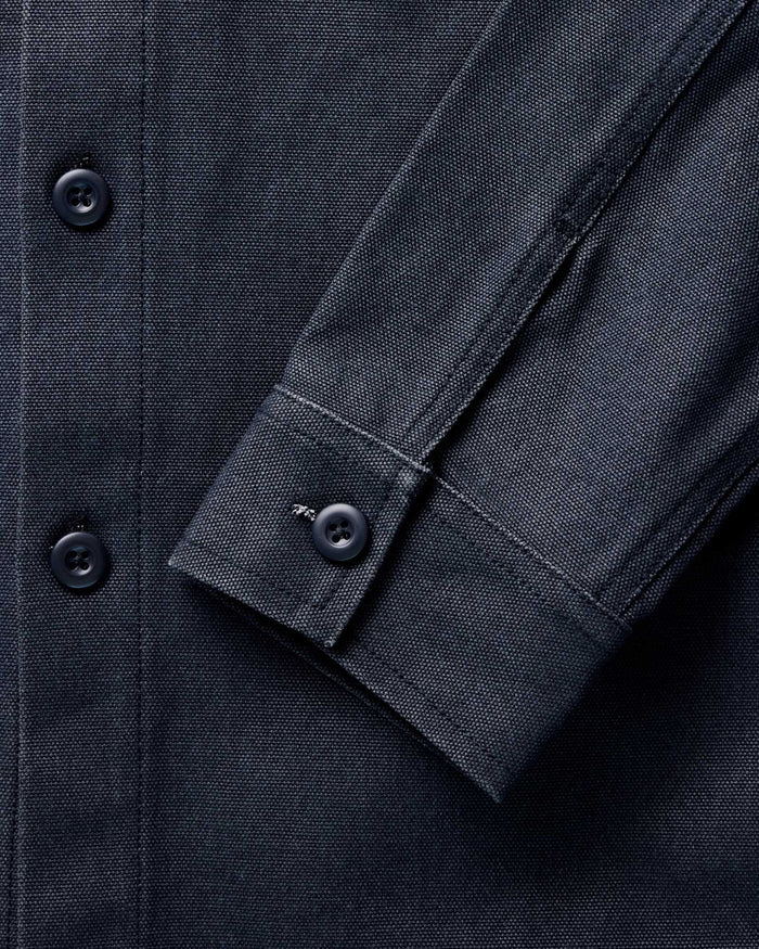 material shot of the sleeve on The Shop Shirt in Navy Chipped Canvas