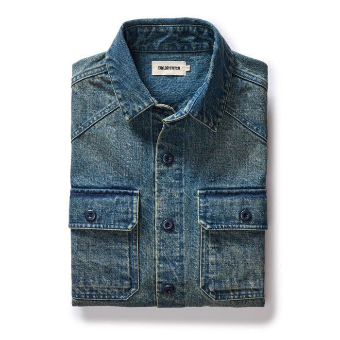flatlay of The Shop Shirt in Sawyer Wash Selvage Denim