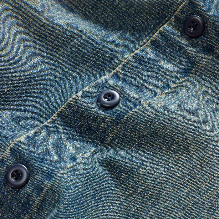 material shot of the buttons on The Shop Shirt in Sawyer Wash Selvage Denim