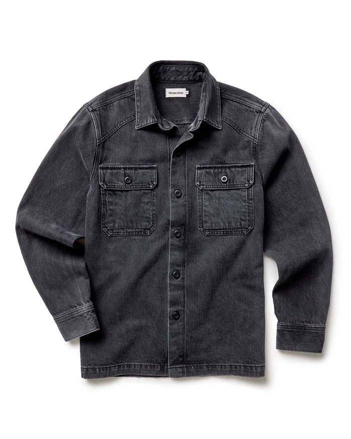 flatlay of The Shop Shirt in Washed Black Organic Slub Selvedge