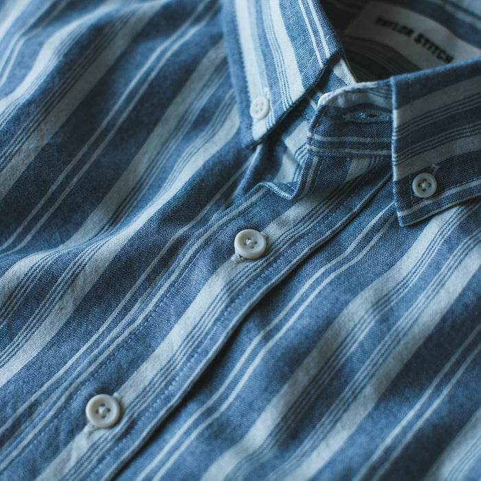 The Short Sleeve California in Blue Striped Chambray