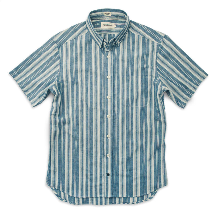The Short Sleeve California in Blue Striped Chambray