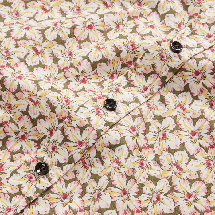 material shot of the dark buttons on The Short Sleeve California in Coastal Flora