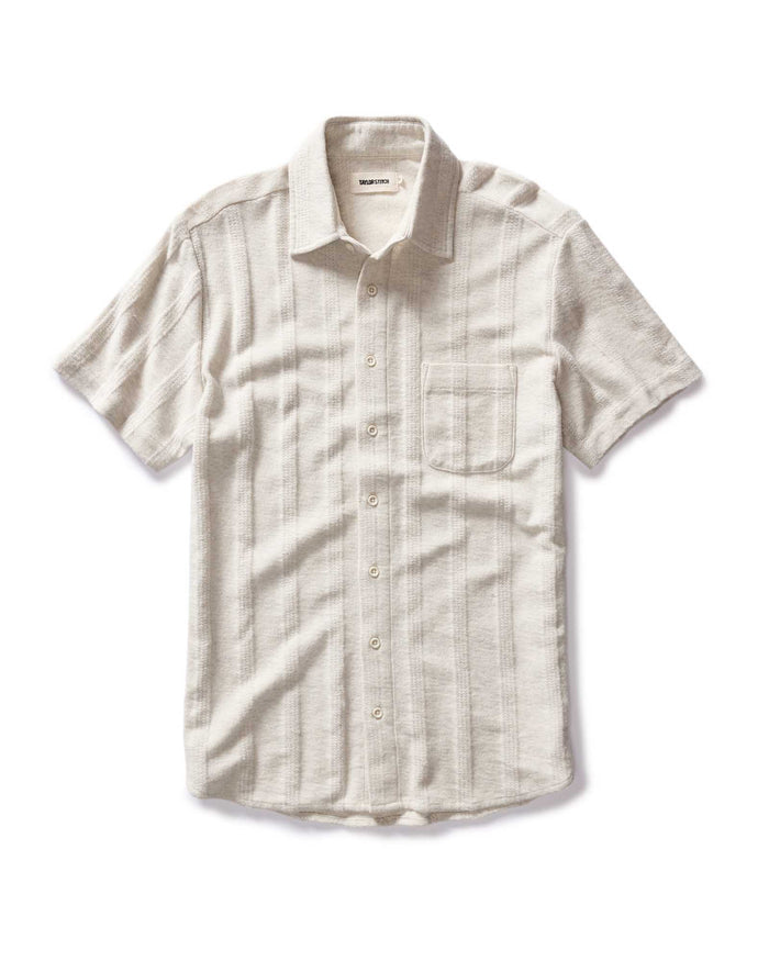 flatlay of The Short Sleeve California in Heather Ash Pointelle Stripe