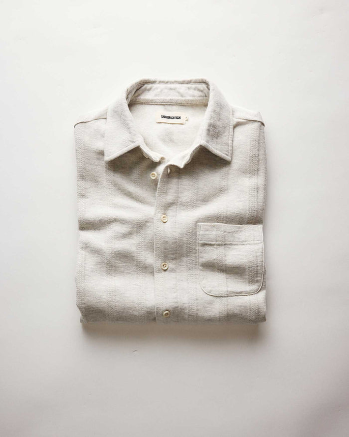 folded flatlay of The Short Sleeve California in Heather Ash Pointelle Stripe