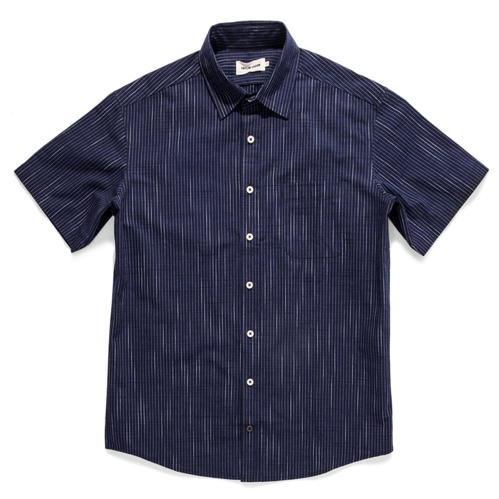 The Short Sleeve California in Navy Slub Stripe