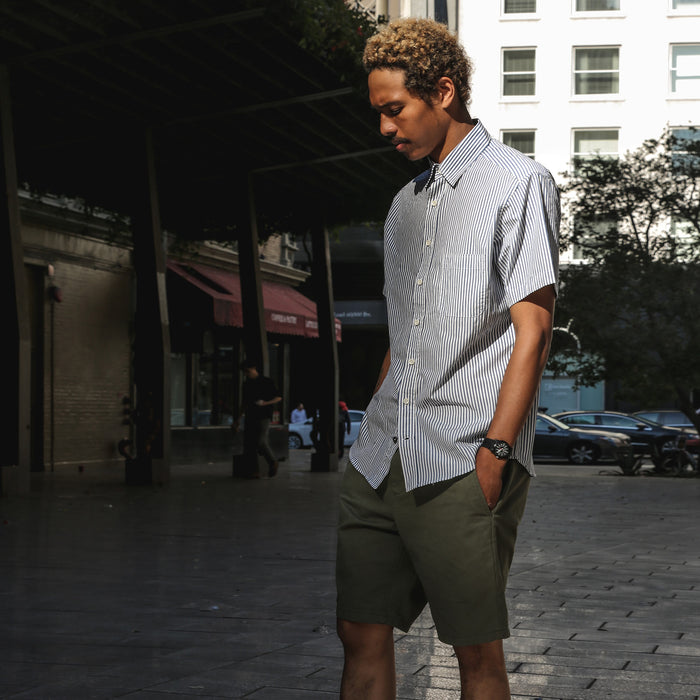 The Short Sleeve California in Navy Stripe Poplin