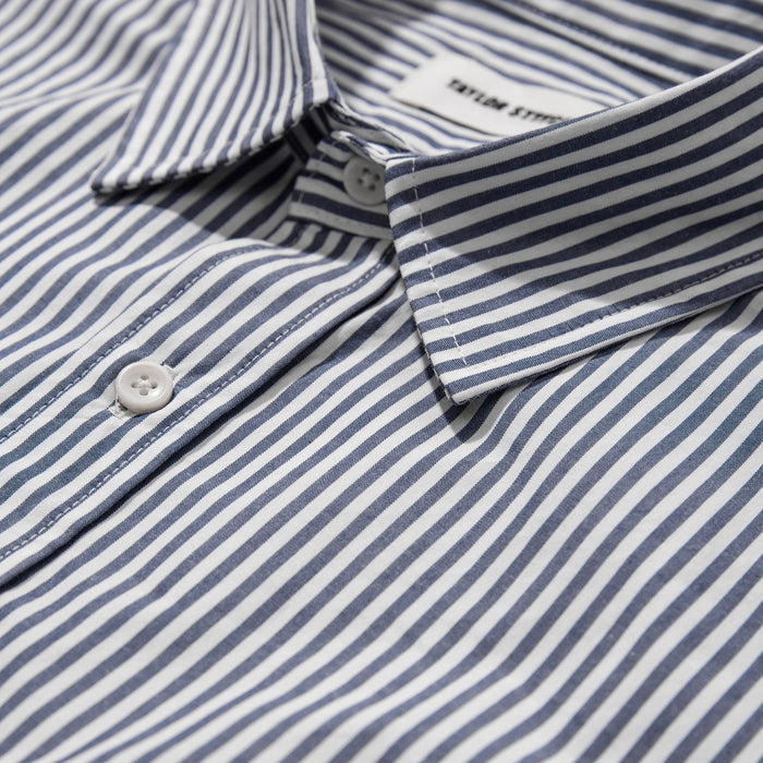 The Short Sleeve California in Navy Stripe Poplin