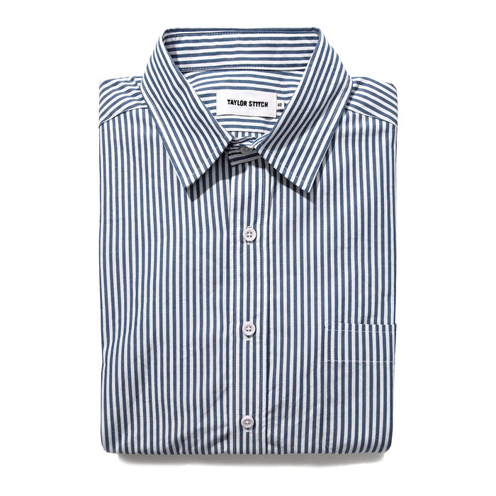 The Short Sleeve California in Navy Stripe Poplin