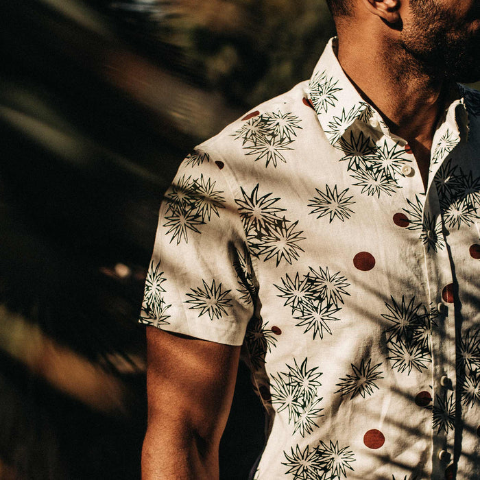our fit model wearing The Short Sleeve California in Palms