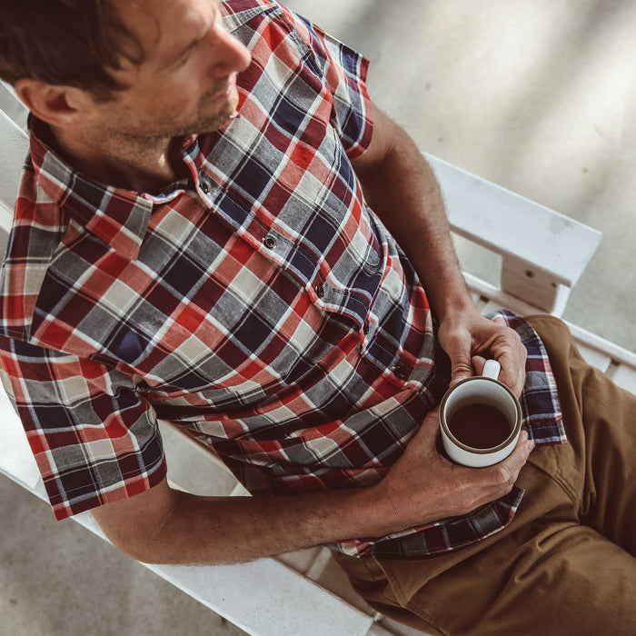 Our fit model sipping coffee in the morning