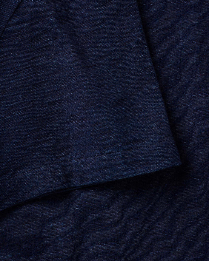 material shot of the fabric on The Short Sleeve California in Rinsed Indigo Slub