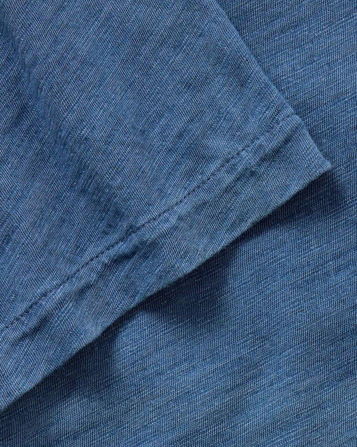 material shot of the collar on The Short Sleeve California in Washed Indigo Slub