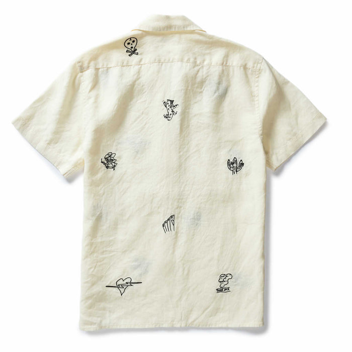 flatlay of the back of The Short Sleeve Davis Shirt in Embroidered Natural