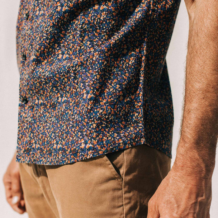 our fit model wearing The Short Sleeve Hawthorne in Flower Field
