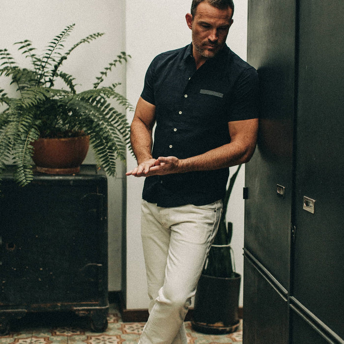 The Short Sleeve Hawthorne in Navy and Natural