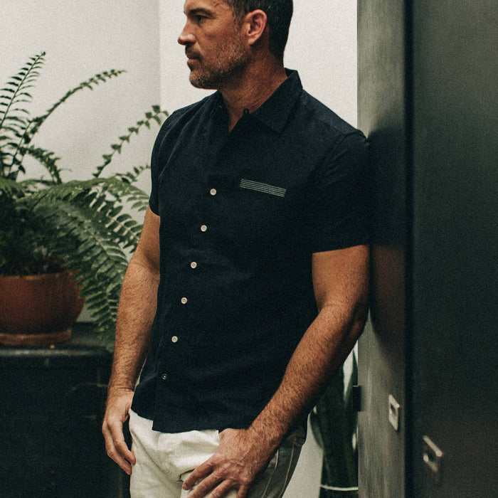 The Short Sleeve Hawthorne in Navy and Natural