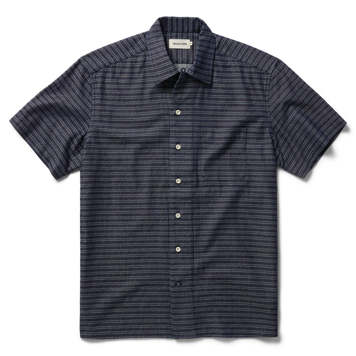 flatlay of The Short Sleeve Hawthorne in Navy Dobby