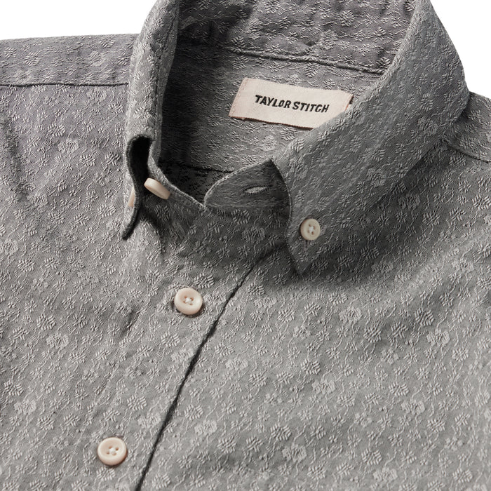 material shot of the collar and floral pattern on The Short Sleeve Jack in Ash Floral