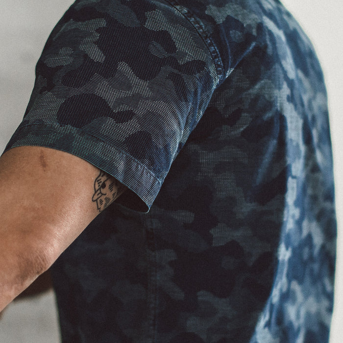 The Short Sleeve Jack in Indigo Jacquard Camo