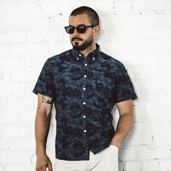 The Short Sleeve Jack in Indigo Jacquard Camo