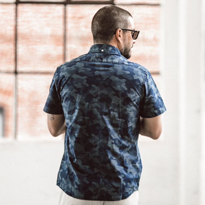The Short Sleeve Jack in Indigo Jacquard Camo