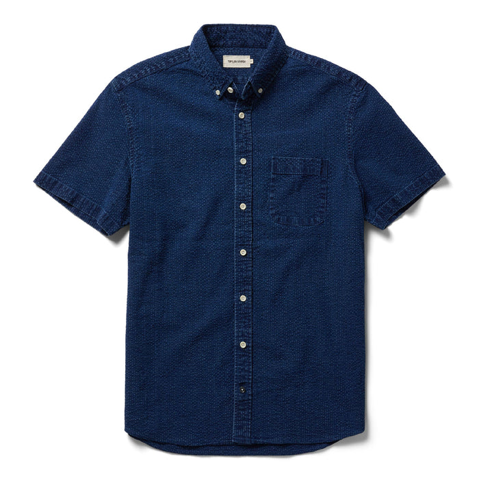 flatlay of The Short Sleeve Jack in Indigo Seersucker