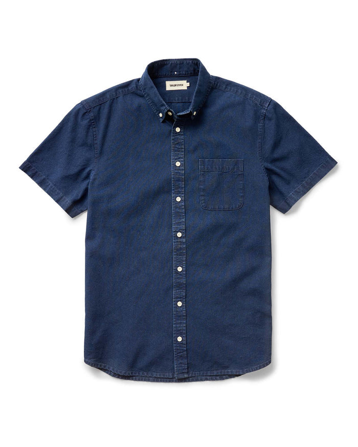 flatlay of The Short Sleeve Jack in Rinsed Indigo Oxford