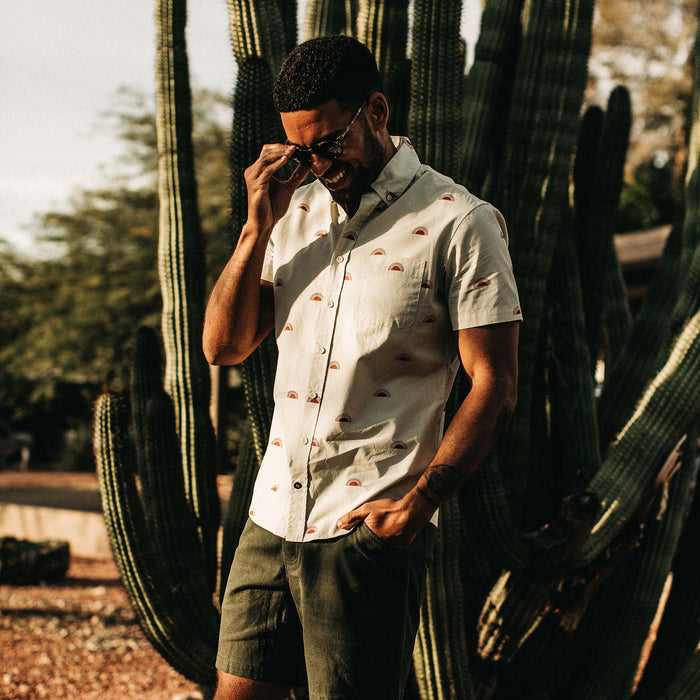our fit model wearing The Short Sleeve Jack in Sunrise