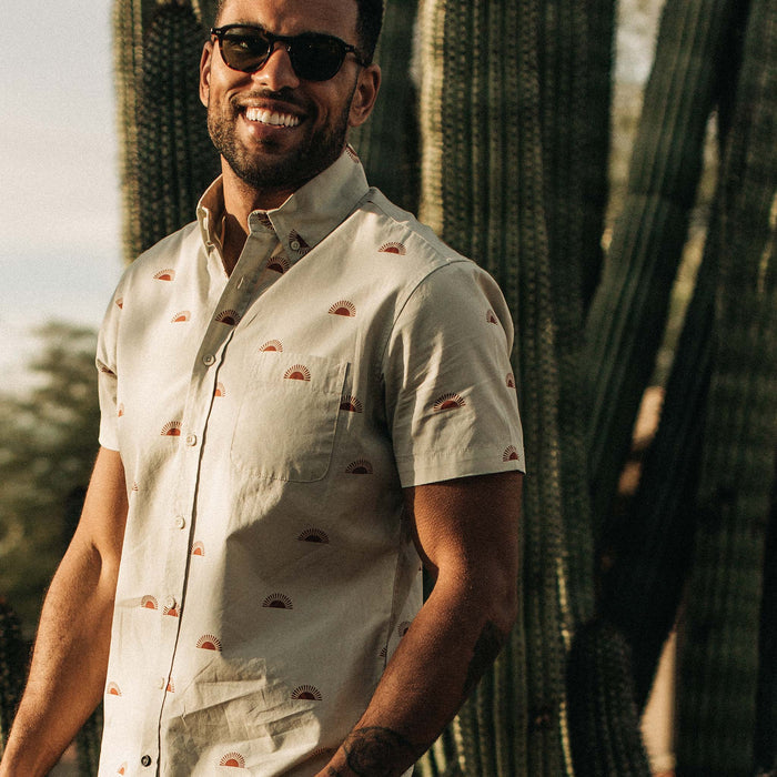 our fit model wearing The Short Sleeve Jack in Sunrise