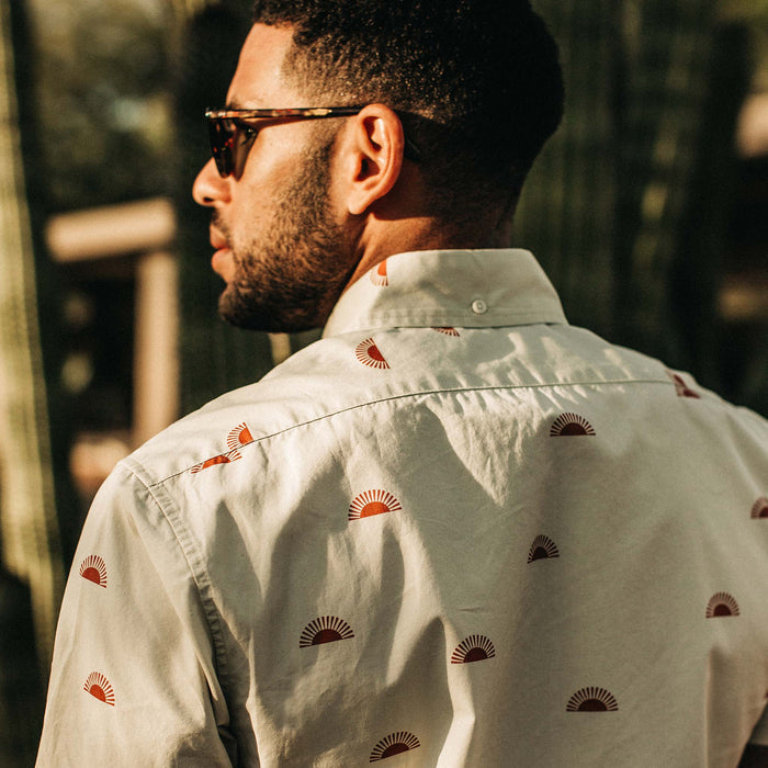 our fit model wearing The Short Sleeve Jack in Sunrise
