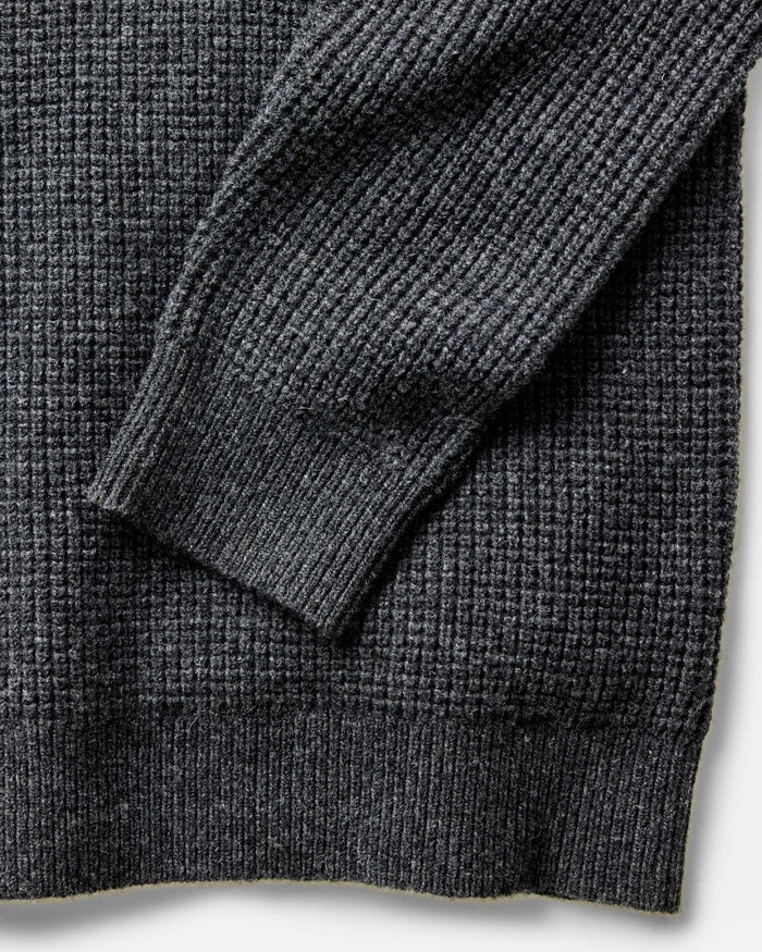 material shot of the sleeve on The Sidecountry Crew in Heather Graphite Merino Waffle
