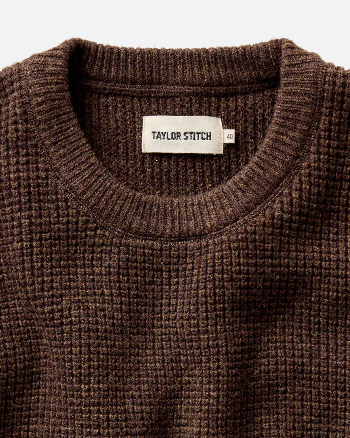 material shot of the collar on The Sidecountry Crew in Heather Marsh Merino Waffle