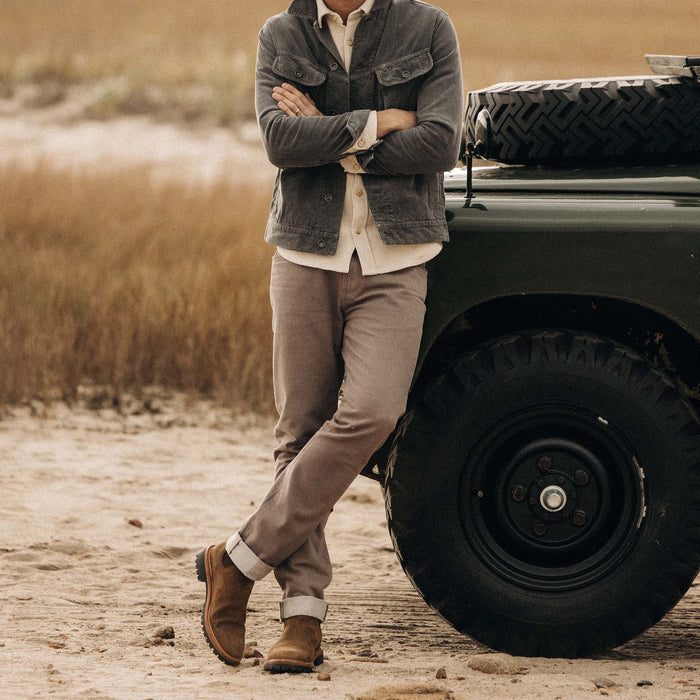 fit model in The Slim All Day Pant in Silt Broken Twill